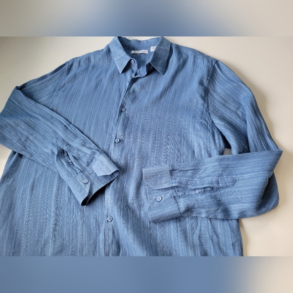 Cubavera Linen Blend Button Down Men's Shirt Blue XXL - Picture 5 of 9